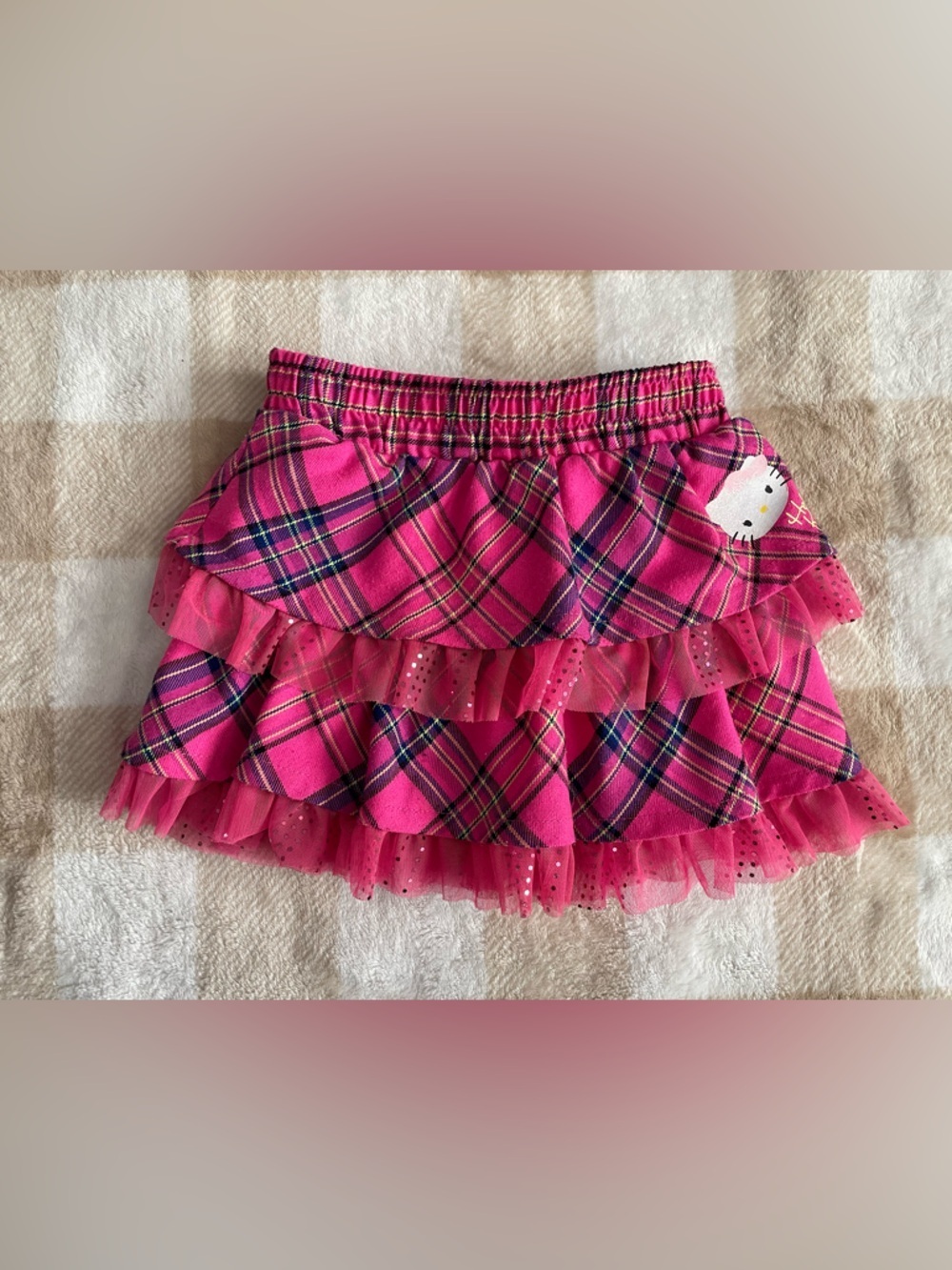 Hello Kitty Girls XS 4/5 Pink Plaid Ruffle Skort with Tulle